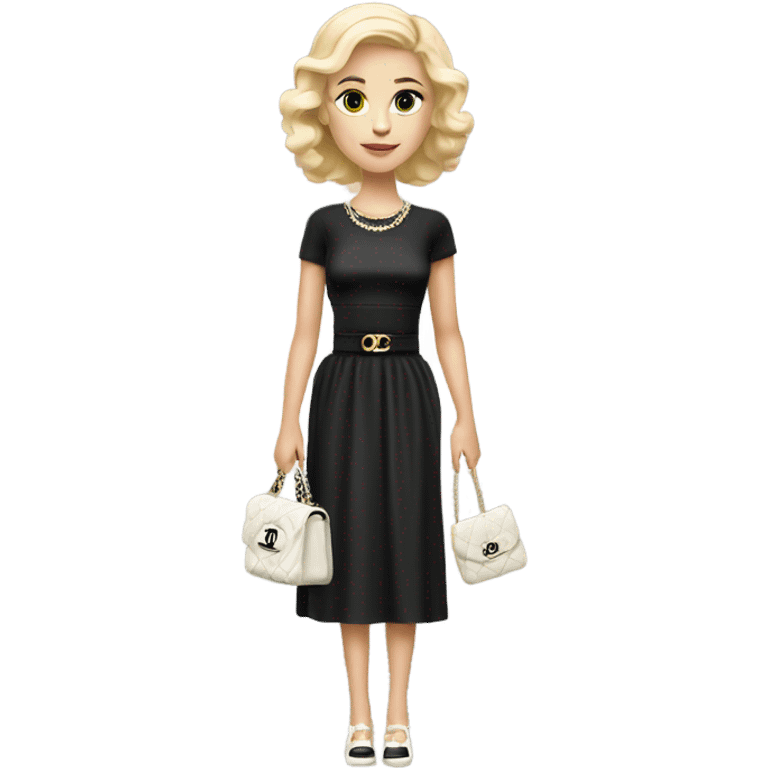 Blonde Slavic Girl with chanel bag and Chanel dress full height  emoji