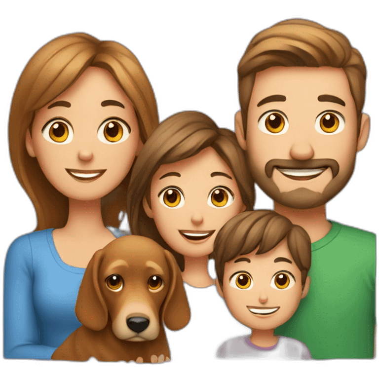 husband with wife, two sons and dog and cat emoji