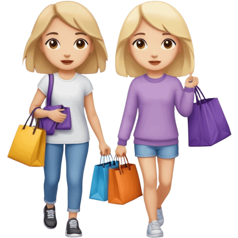 A girl walking down the sidewalk with bags in her hand with her best friend’ with bags  emoji