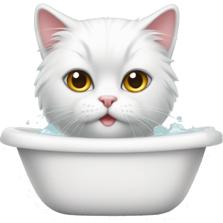 Persian withe cat in a tub bath emoji