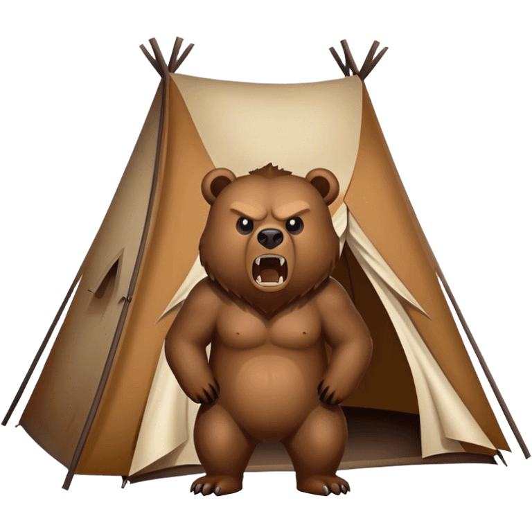 angry grizzly bear facing a tent emoji