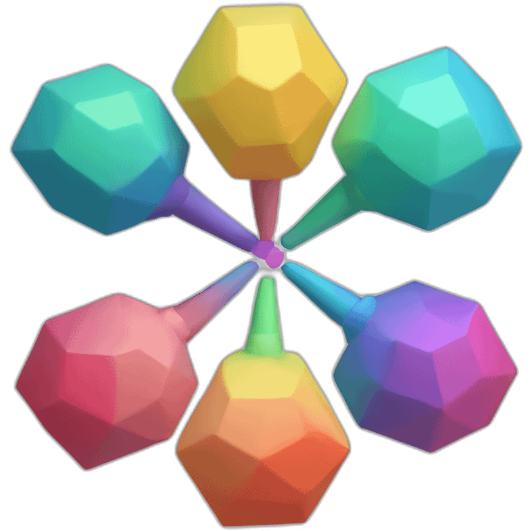 3d hexagon of 6 equilateral triangles, each a different color of the rainbow emoji