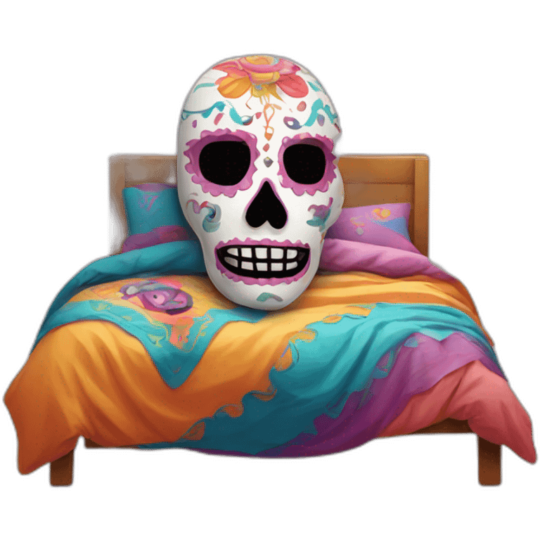 Colorful el muerte mask in the bed emoji