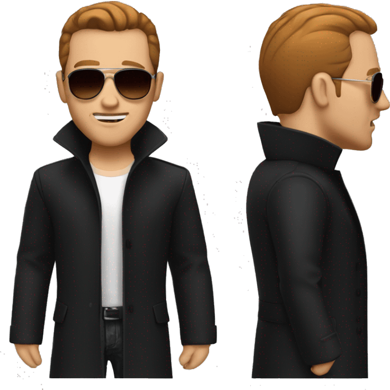 A white dude with red slicked back hair, sunglasses, red chin facial hair no mustache and a black trench coat emoji