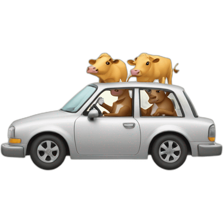 Two cows driving in a car emoji