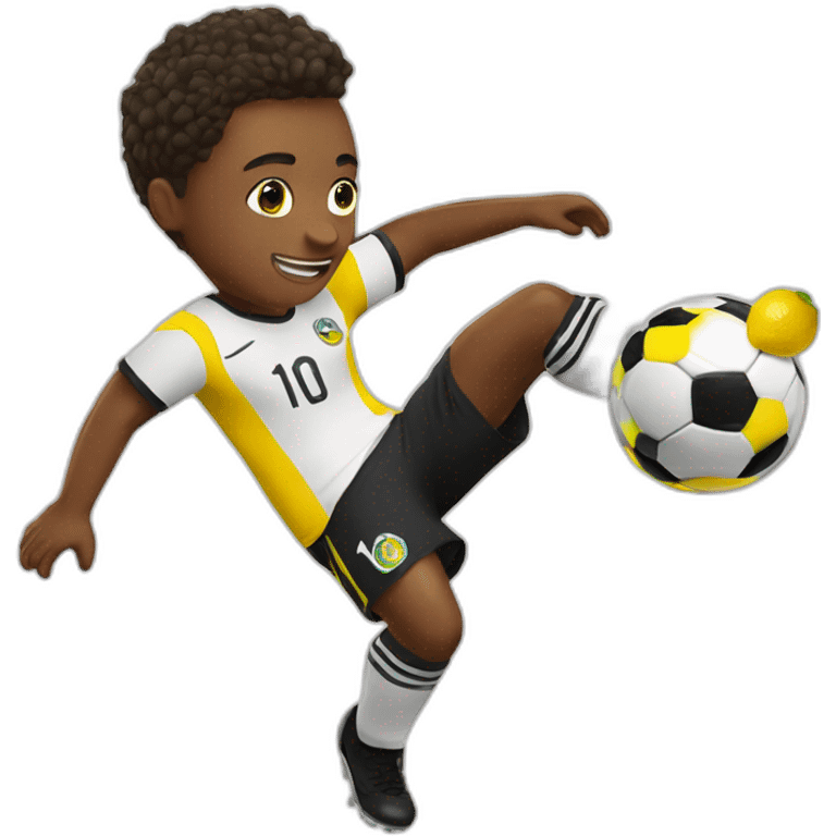 a soccer player playing with a lemon emoji