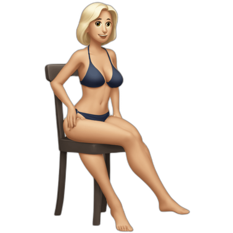 joe biden wearing string bikini top and a skirt sitting acting out that scene from basic instinct sitting facing forward legs apart(full body, ios17) emoji