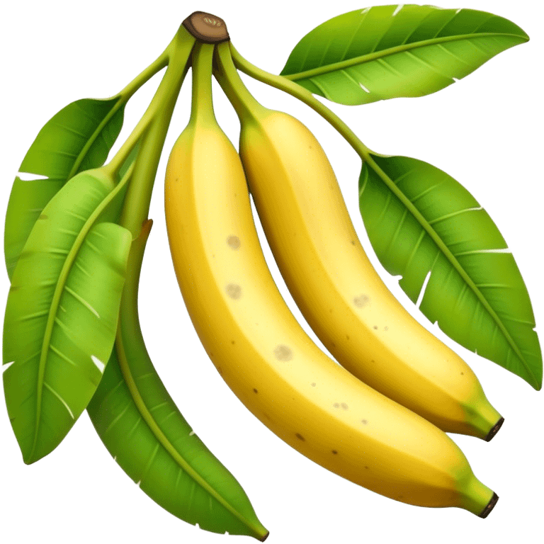 Cinematic Realistic Banana Emoji, Bright and cheerful, with a smooth, yellow peel slightly speckled with spots, revealing a soft, sweet interior. The banana is curved elegantly, standing out against the soft green leaves. Soft glowing outline, capturing the essence of tropical sweetness and energy in a ripe banana. emoji