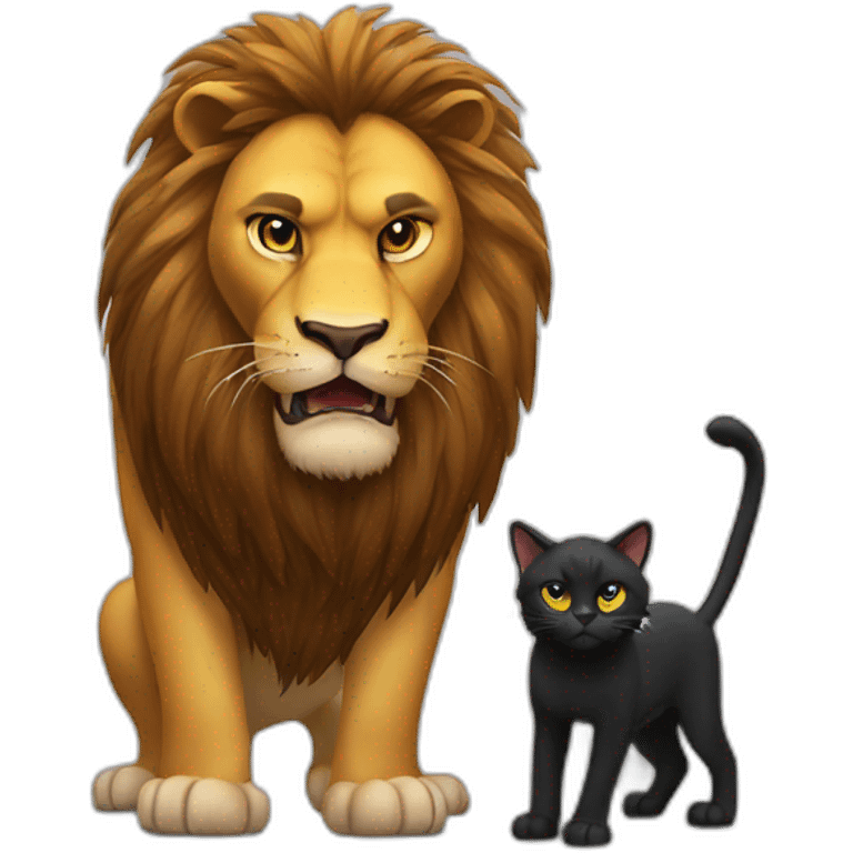 Big Lion and small black cat angry emoji