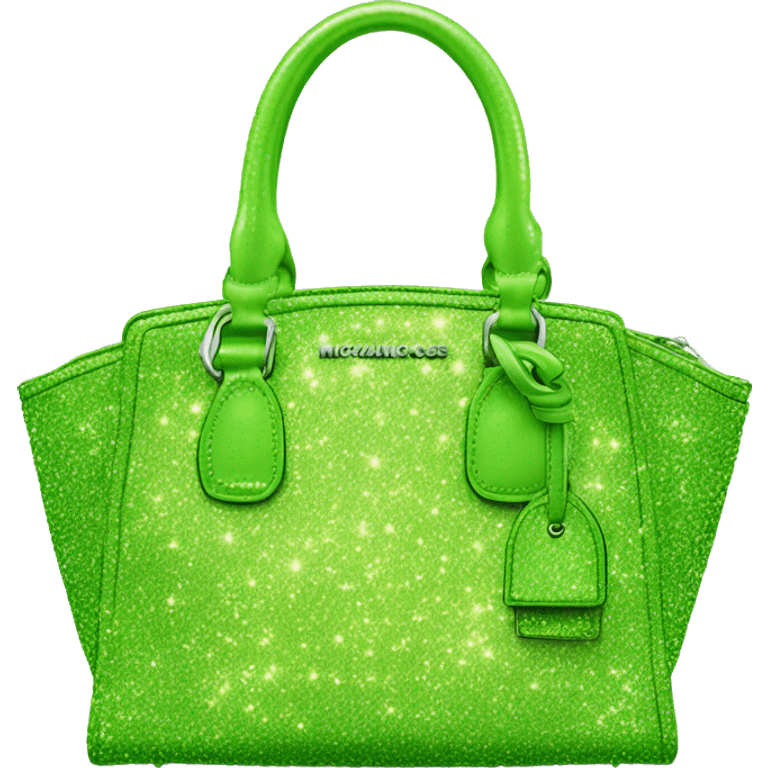 Realistic isolated lime green glitter michaesl kors satchel purse.  emoji