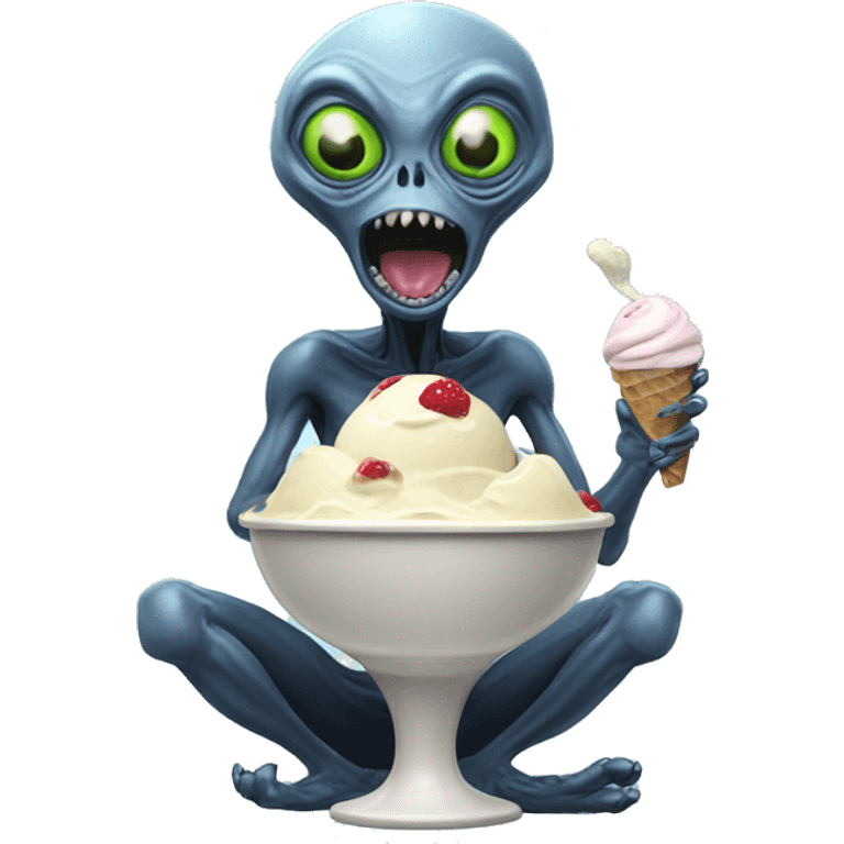 Alien eating a bowl of ice cream emoji