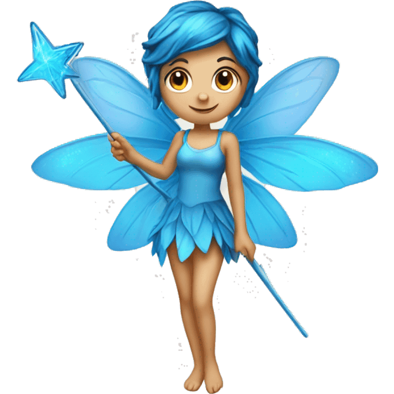 Pixie fairy with blue wings and wand  emoji