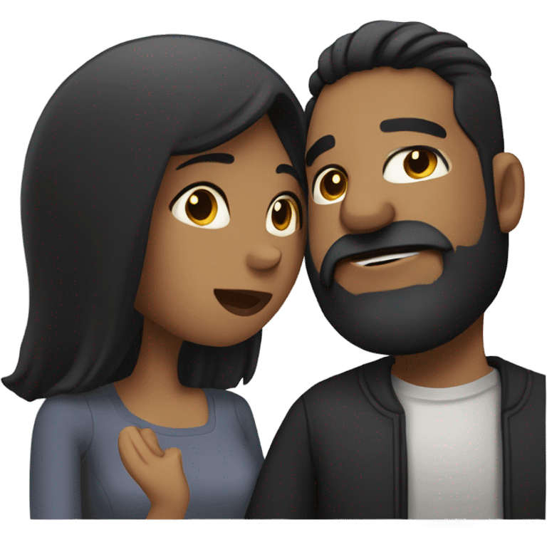 Woman with black hair kissing bearded man  emoji