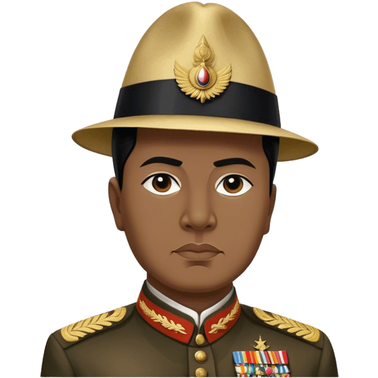 Sukarno (first president) – Cinematic Realistic Portrait of Sukarno, depicted as a charismatic, visionary leader in period attire with a determined gaze, rendered with dynamic historical textures and warm, inspiring lighting that captures his pioneering spirit and national pride. emoji