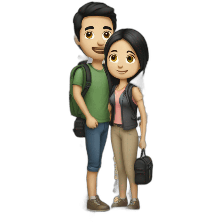 White Couple, black hair, with backpacks emoji