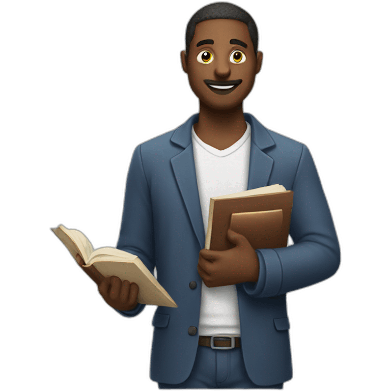 a man with a book instead of a head holding a pen  emoji