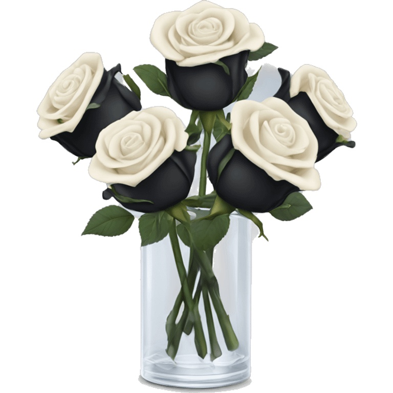 Black and ivory roses in transparent vase emoji