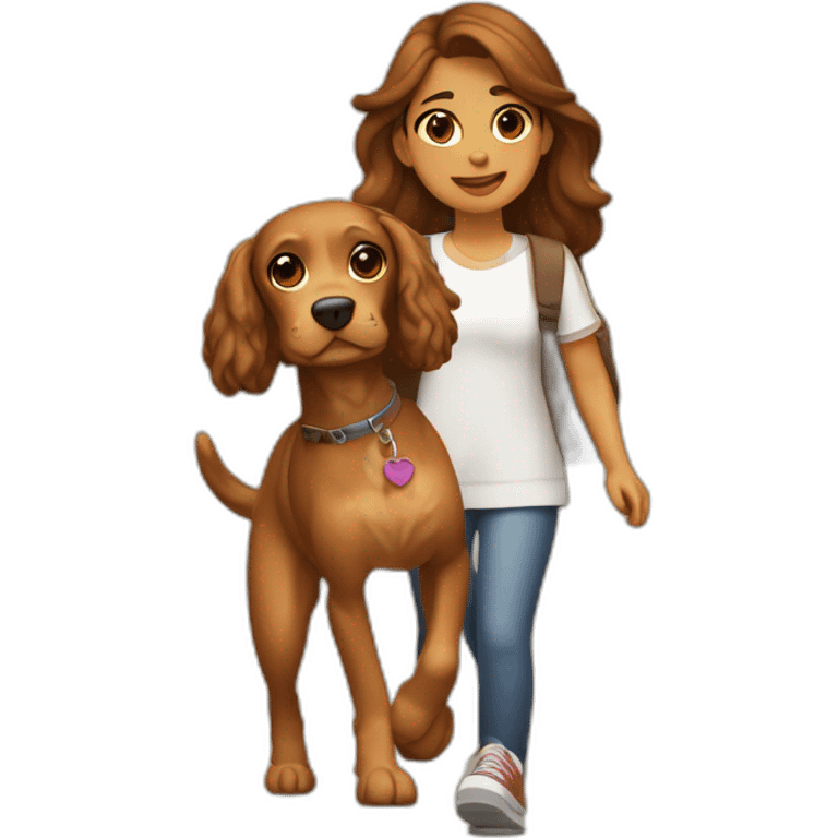 Chica Adolescente paseando a un Cocker spaniel canela emoji