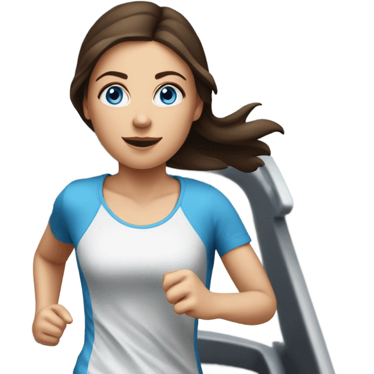 Realistic brunette girl with bright blue eyes running on treadmill  emoji