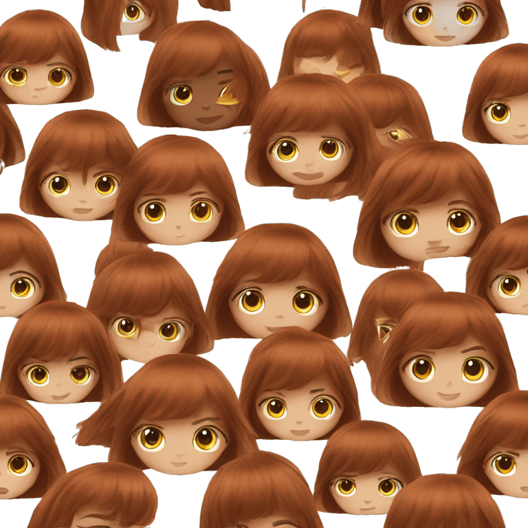 beautiful girl with long red brown hair and curtain bangs emoji