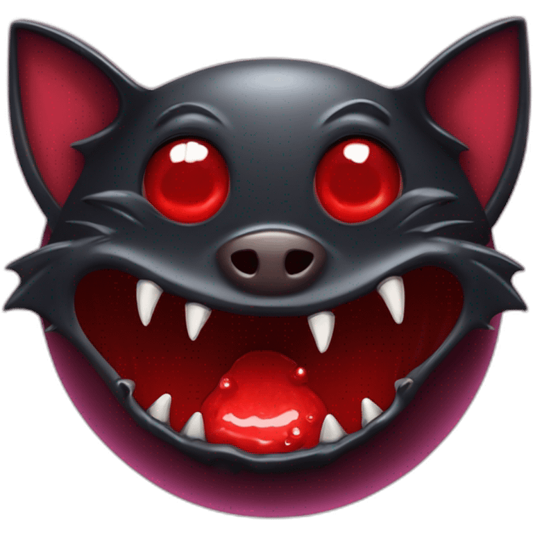 Mischievous black vampire bat sharp vampire fangs dripping red slime in front of realistic full moon emoji