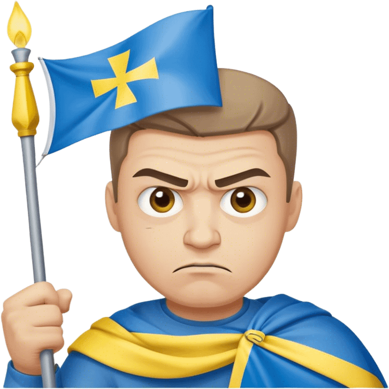 super-realistic angry Ukrainian with ukranian flag emoji