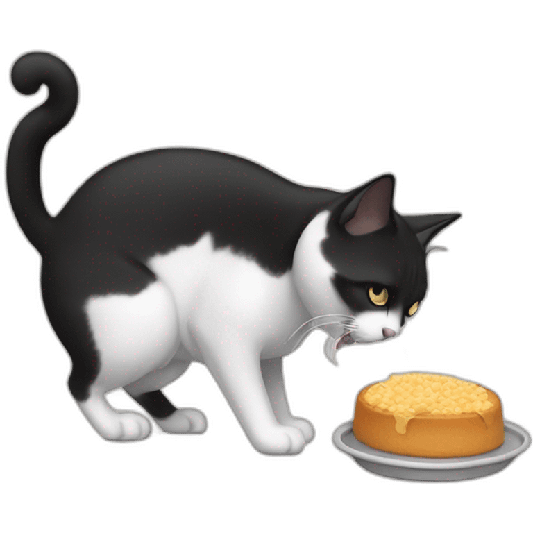 Black an white cat eating food emoji