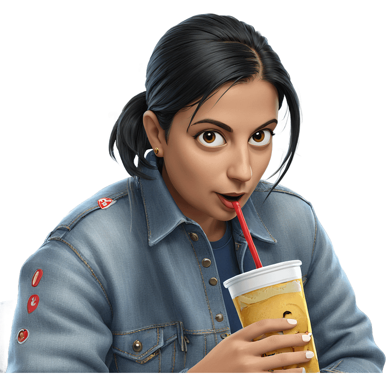 girl in denim jacket sipping emoji