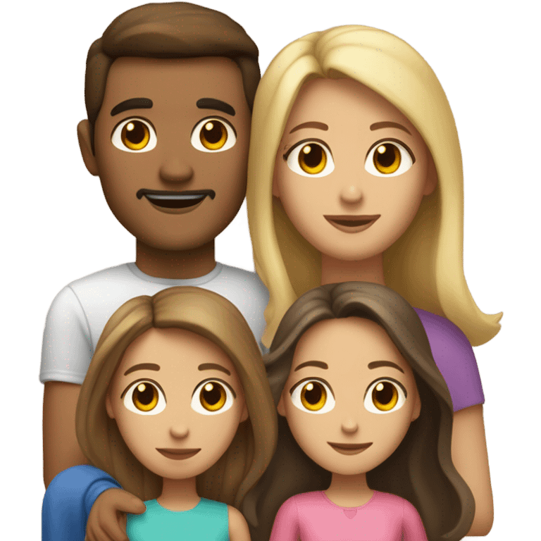 Puerto rican beard short brown hair  with blond long hair woman and brown long hair girl Family  emoji