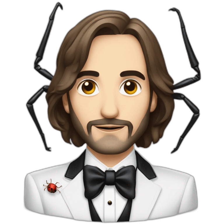 cédric villani in a tux with a decorative spider on his chest emoji