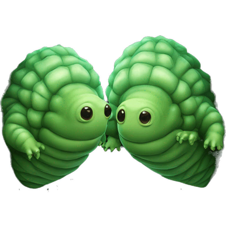 Two green tardigrades communicating via a VPN tunnel emoji