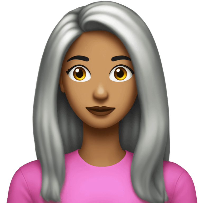 Tanned woman with long black hair dressed in Y2K preppy hair, makeup, and neon attire emoji