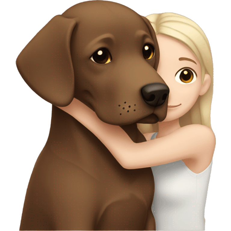 Brown Labrador hugging with a white girl with brown hair   emoji