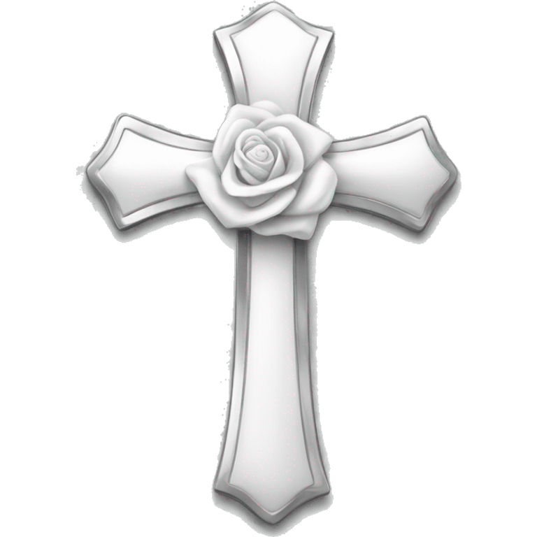 white cross with bow-knot, thin and elegant, silver , white rose emoji