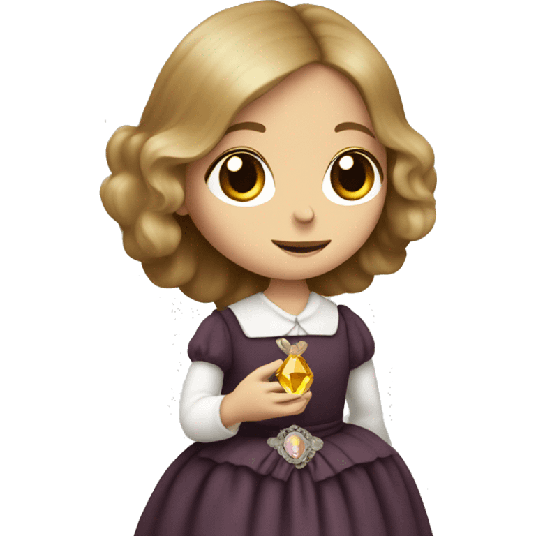 Charlotte Bronte holding a gem in her hand emoji