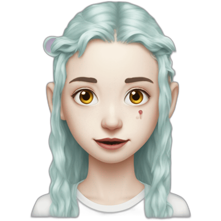 Grimes with milk on face, elon musk smirking emoji