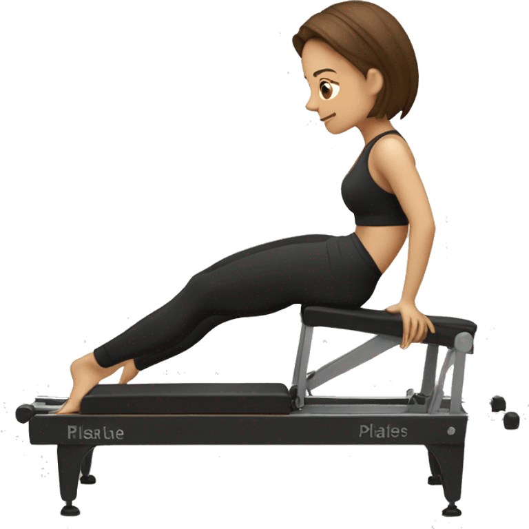 A girl with brown hair and a black sport set exercise on a Pilates reformer  emoji