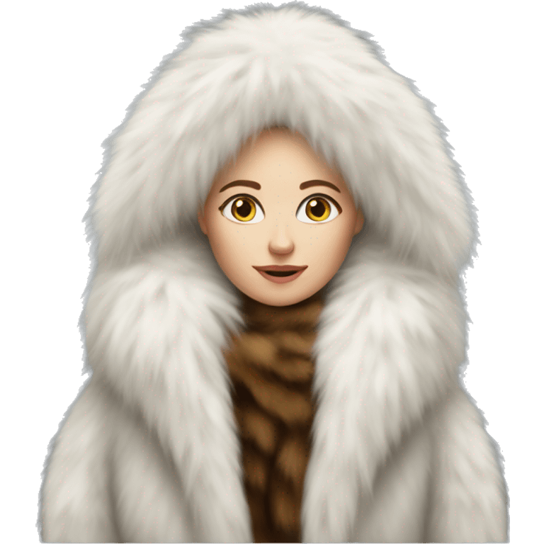 White woman in giant fur coat emoji