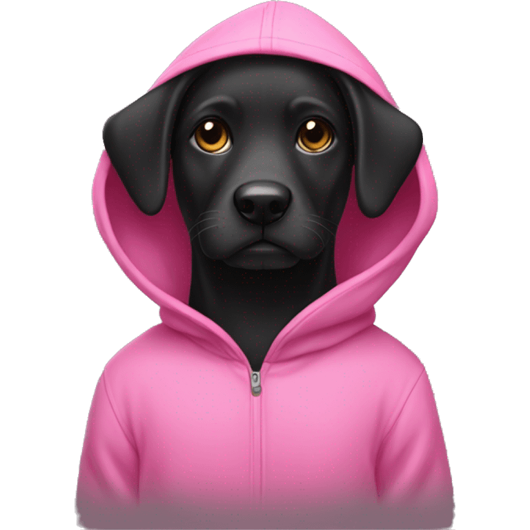 Black dog with a Pink hoodie on emoji