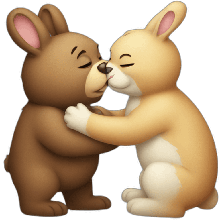 Bear and bunny kissing emoji