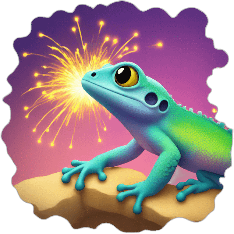 cool gecko with fireworks emoji