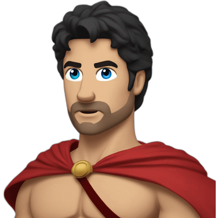 The Spartan Leonidas. Muscly physique. Wearing a red cape. Masculin. Black hair. Blue eyes. emoji