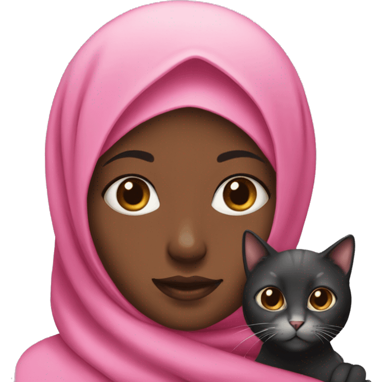 Black Girl with pink hijab holding a cat emoji