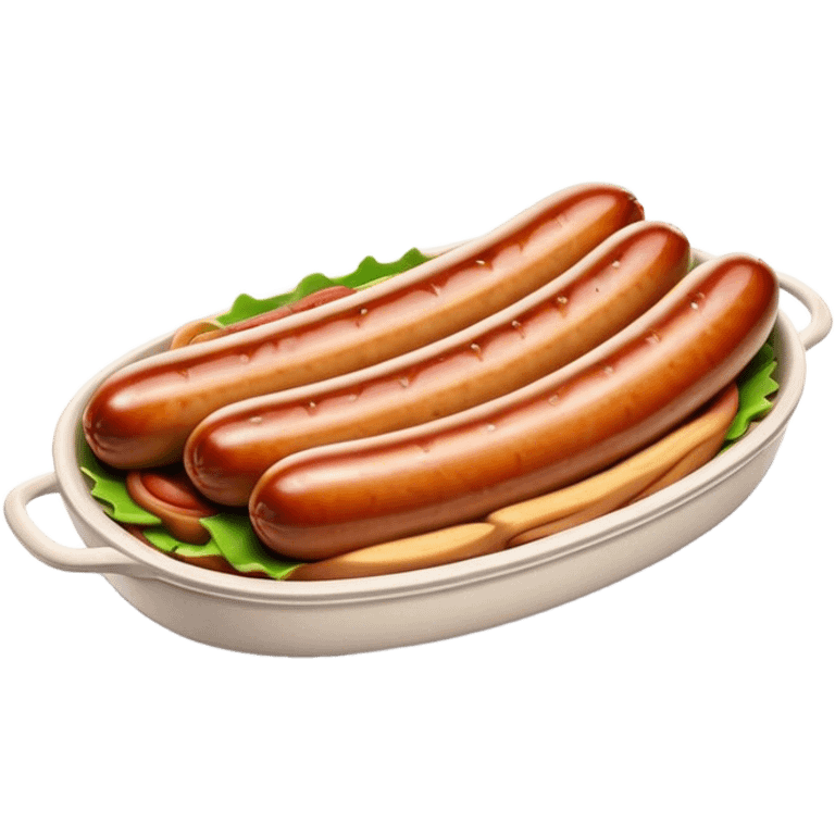 Cinematic Realistic Bratwurst Dish Emoji, showcasing a succulent, grilled sausage with a crispy exterior rendered with lifelike detail and warm, dynamic lighting. emoji