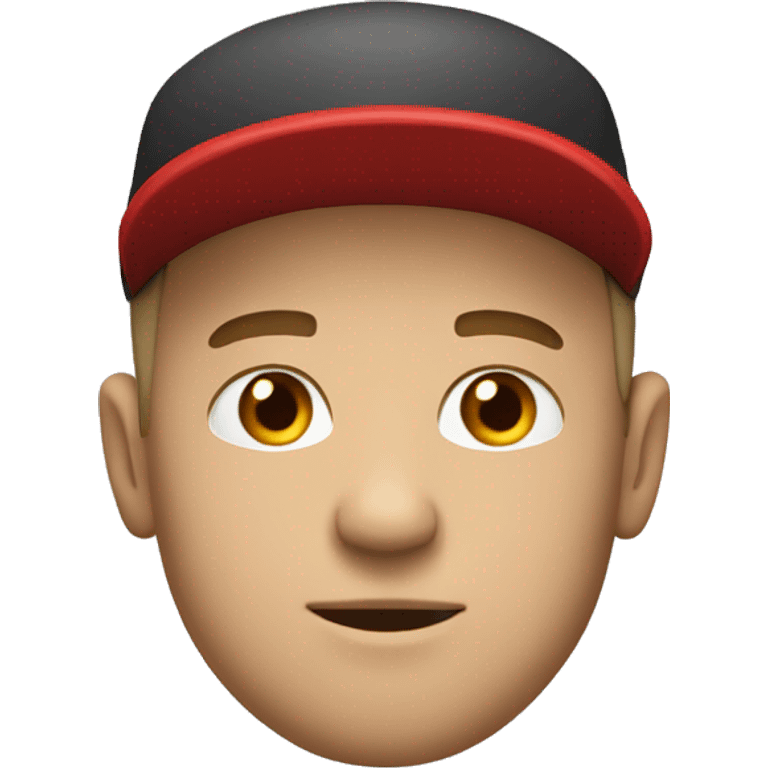 white man wearing hat with a taper fade haircut with goate and a red polo shirt emoji