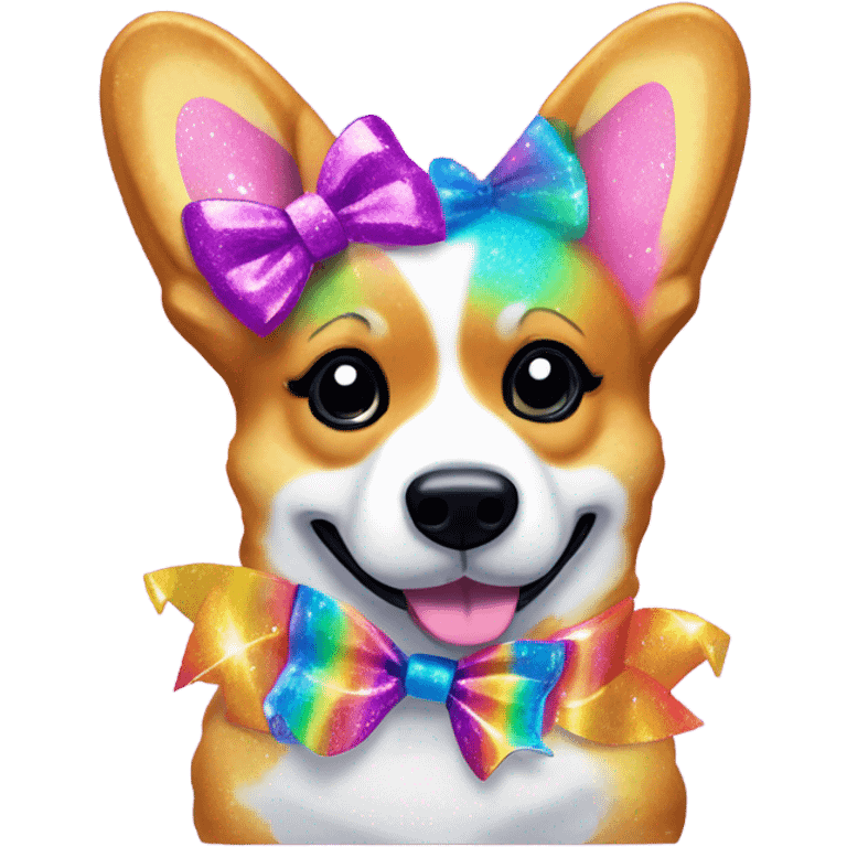 Lisa frank rainbow glitter corgi with ribbon bow on head emoji