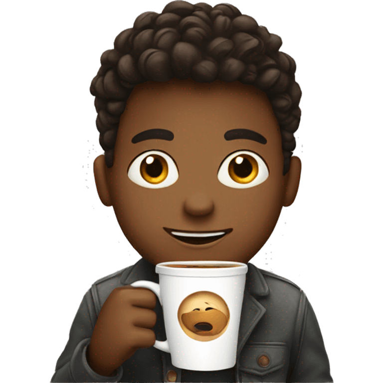 A boy with coffe emoji