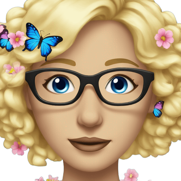 Gorgeous blond lady blue eyes with flowers and butterflies wearing glasses  emoji