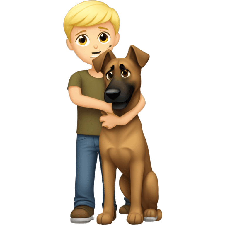 blond boy who hugs his Malinois tightly because he is afraid emoji