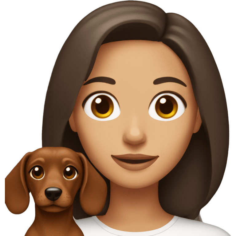 Brunette with brown eyes holding a brown dachshund emoji